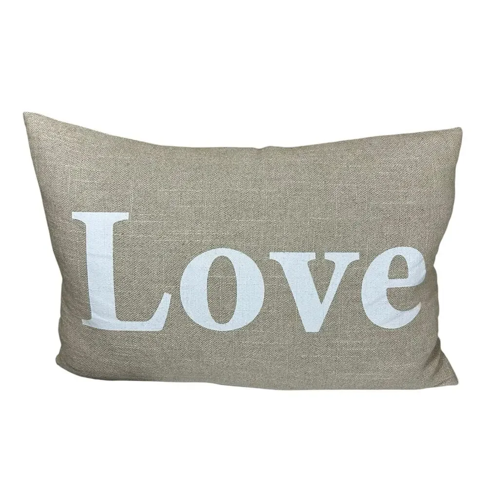 Wendy Bellisimo Home LOVE Decorative Throw Accent Pillow Linen Rustic Farmhouse